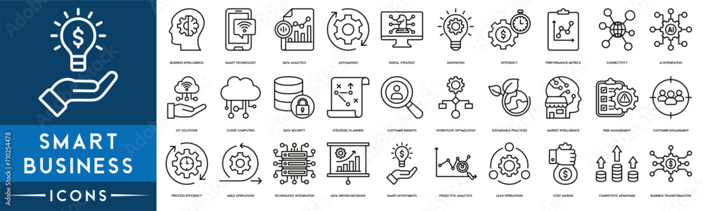Smart Business Outline Icon Collection. Thin Line Set contains such ...