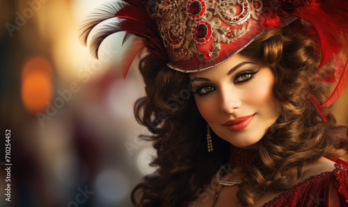 Elegant Woman in Venetian Carnival Mask