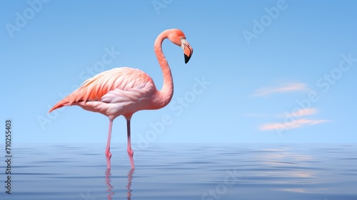 Pink Flamingo Standing in Water, A Graceful Display of Natures Beauty. Copy space.