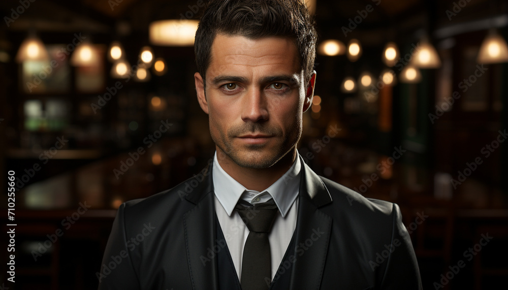 Confident businessman in suit, looking at camera generated by AI Confident businessman in suit, looking at camera generated by AI