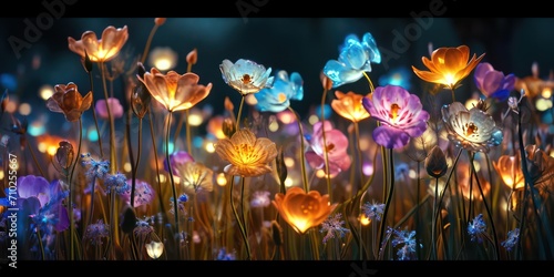 beautiful illuminated wild flowers like a fantasy