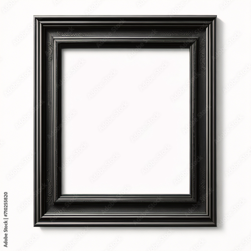 Lienzo en blanco vacío con marco decorativo negro sobre una maqueta de fondo blanco. Lienzo en blanco vacío con marco decorativo negro sobre una maqueta de fondo blanco.