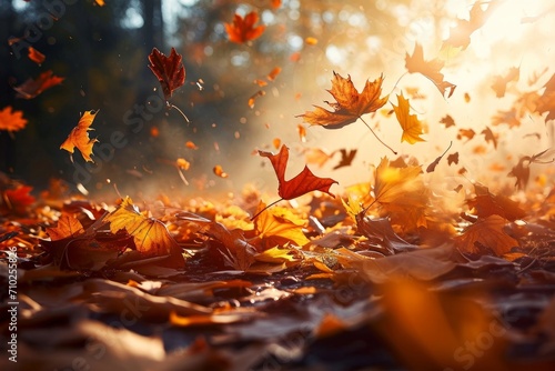 木の葉が舞う秋のイメージ, Generative AI photo