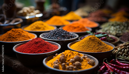 Variety of spices in a bowl, vibrant colors generated by AI