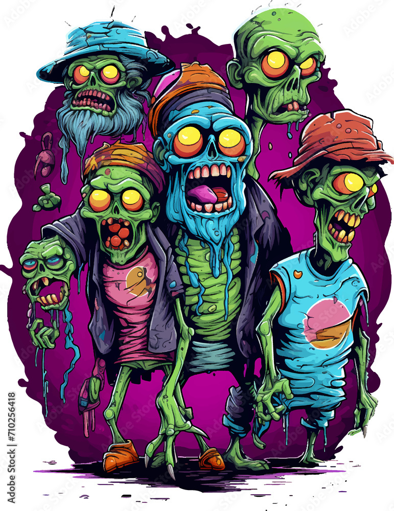 Scary Halloween crazy zombie character, transparent background, for t-shirt or sticker design ready to print Scary Halloween crazy zombie character, transparent background, for t-shirt or sticker design ready to print