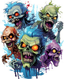 Scary Halloween crazy zombie character, transparent background, for t-shirt or sticker design ready to print