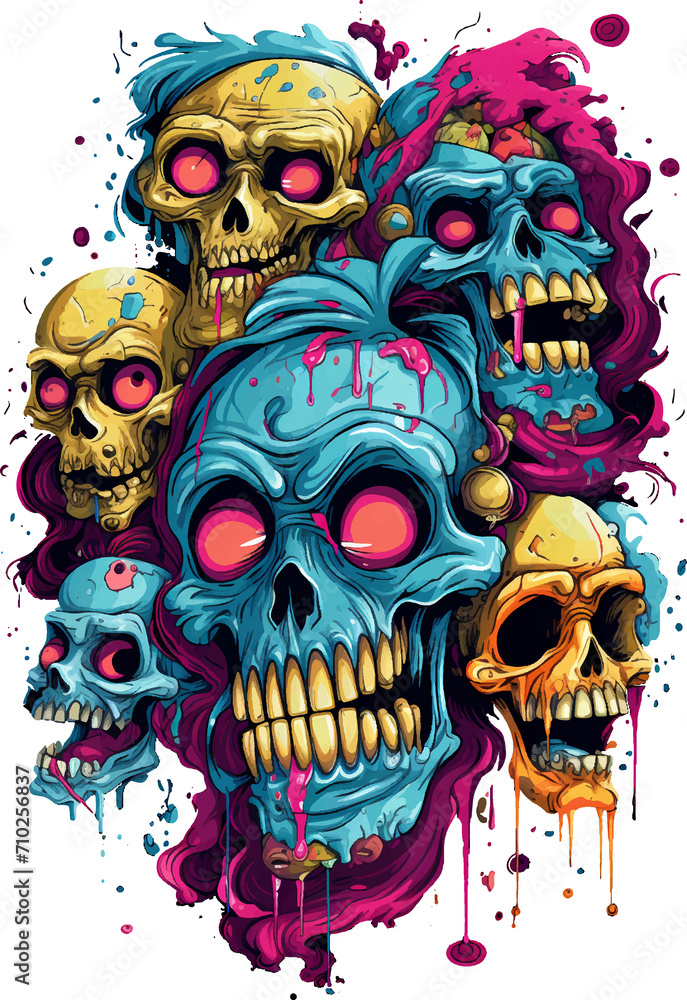 Scary Halloween crazy zombie character, transparent background, for t-shirt or sticker design ready to print Scary Halloween crazy zombie character, transparent background, for t-shirt or sticker design ready to print