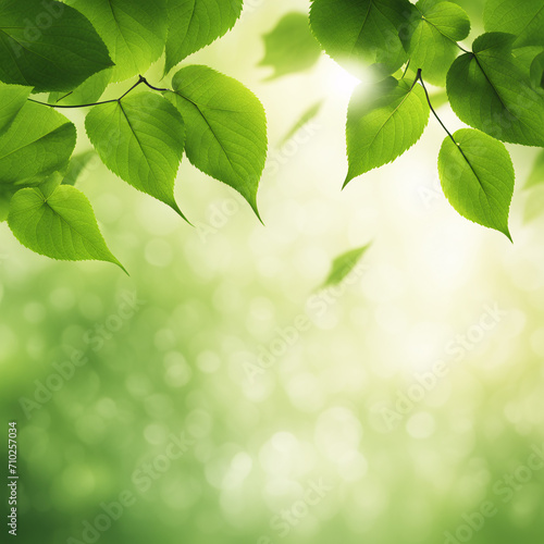 Fresh green leaves on blurred nature background 