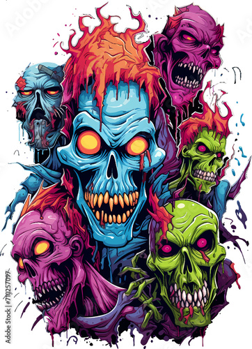 Scary Halloween crazy zombie character, transparent background, for t-shirt or sticker design ready to print