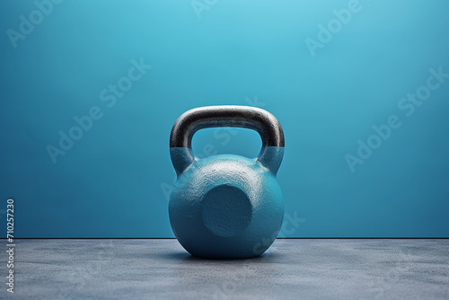 Generative AI Image of Iron Kettlebell Gym Equipment on Blue Background photo