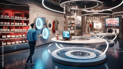 A high-tech retail store with AI-driven customer service and personalized shopping recommendations. photo