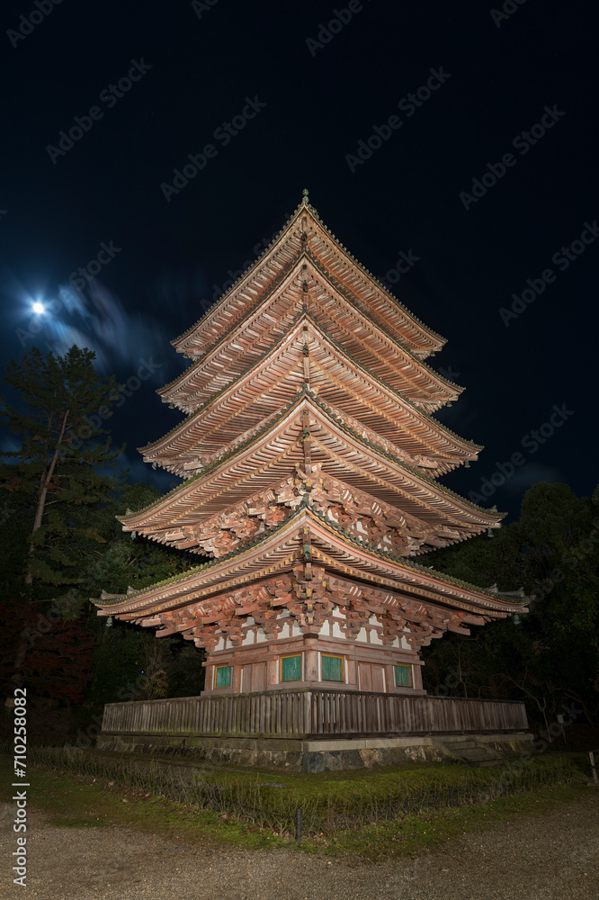 Night scenery of historical pagoda in Daigoji temple, Kyoto, Japan Night scenery of historical pagoda in Daigoji temple, Kyoto, Japan