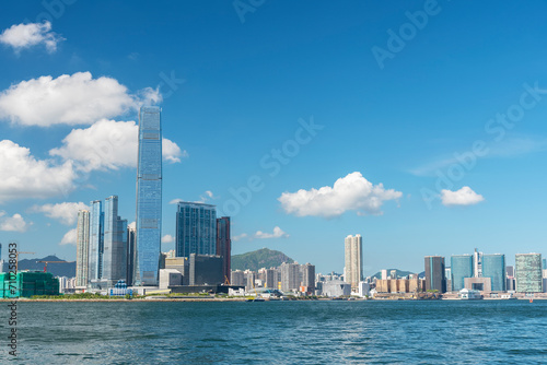 Skyline of Victoria harbor of Hong Kong city