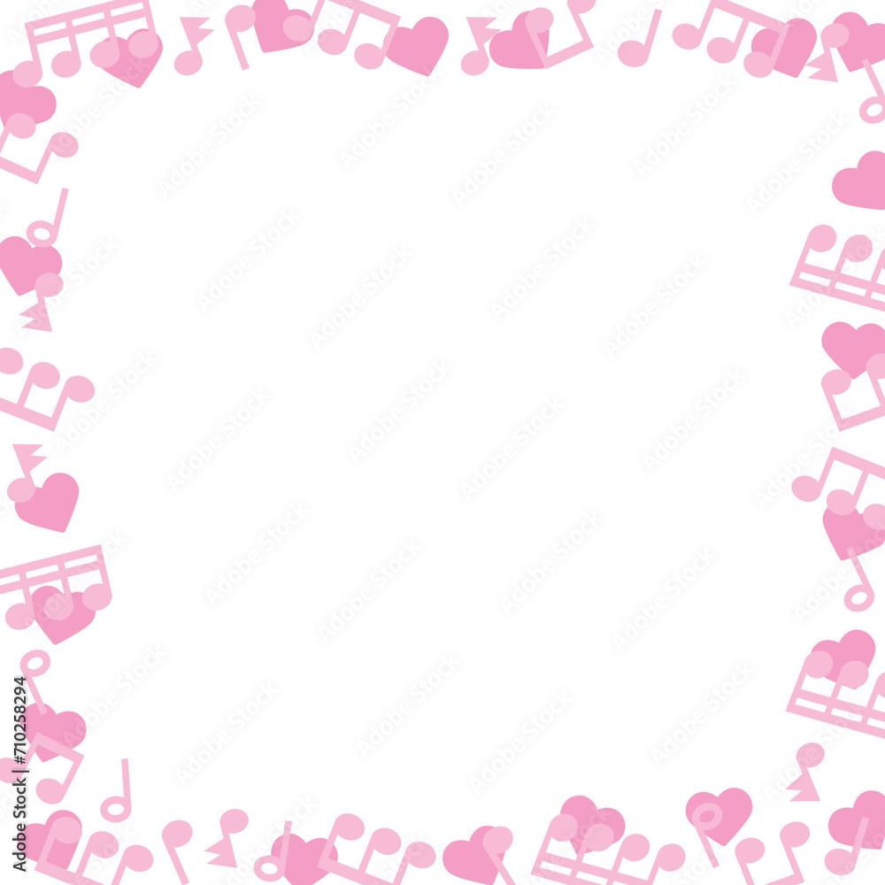 ハートと音符のフレーム（ピンク）正方形