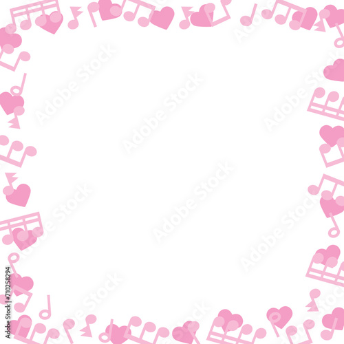 ハートと音符のフレーム（ピンク）正方形 © emilio