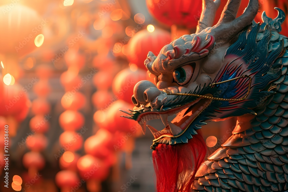 Fototapeta premium Lunar New Year Celebration with Chinese Dragon Display