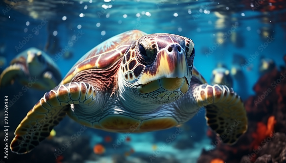 Sea turtle swimming in the underwater reef generated by AI Sea turtle swimming in the underwater reef generated by AI