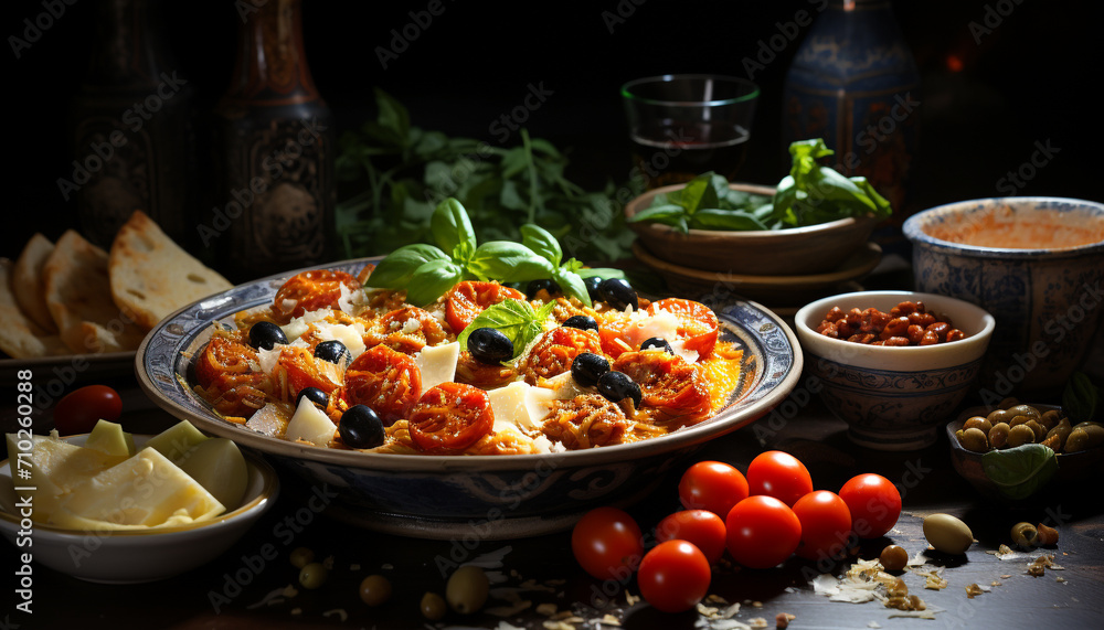 Freshness on a plate gourmet meal, healthy eating, vegetarian food generated by AI Freshness on a plate gourmet meal, healthy eating, vegetarian food generated by AI