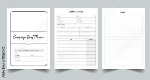 Editable Campaign Brief Planner Kdp Interior printable template Design.