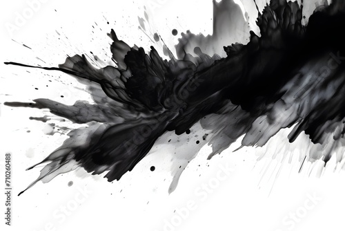 Black watercolor smears on a pure white background, add some artistic flair