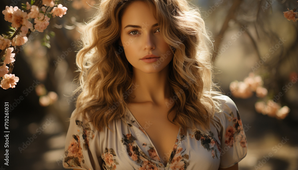 Beautiful woman with long brown hair, smiling generated by AI Beautiful woman with long brown hair, smiling generated by AI
