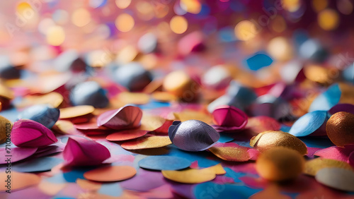 Colorful confetti on bokeh background