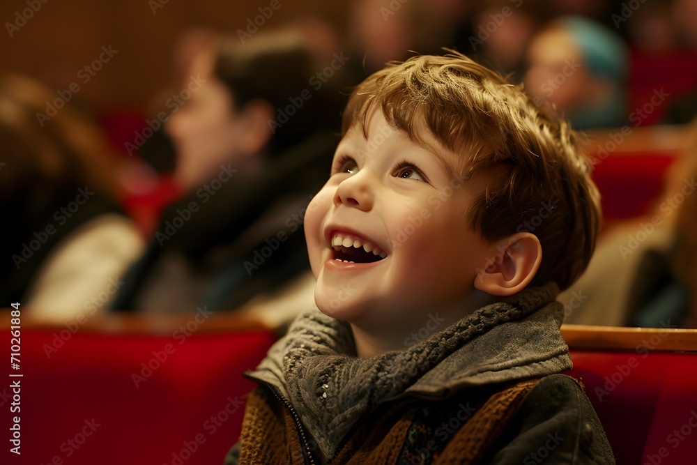 Fototapeta premium A Little Boy Experiencing the Delight of a Live Theater Performance