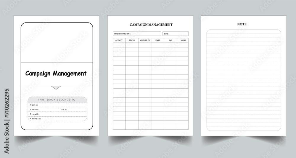 Editable Campaign Management Planner Kdp Interior printable template Design. - obrazy, fototapety, plakaty 