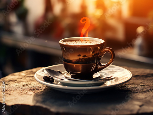 A Cup Of Coffee On A Saucer With A Spoon  A Tilt Shift Photo  Anamorphic Bokeh  Italian
