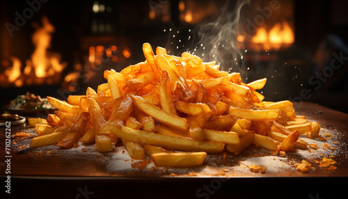 Crunchy French fries  grilled meat  ready to eat generated by AI