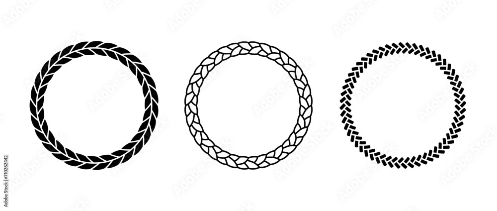 Obraz premium Set of rope frames. Round cord border collection. Circle rope wreath loop pack. Chain, braid, plait borders bundle. Circular design elements for decoration, banner, poster. Vector decorative frames