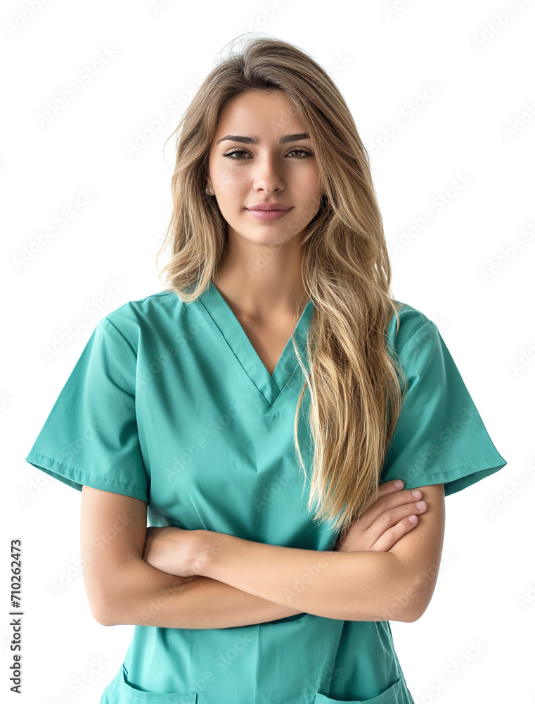 Young dentist female wearing in uniform cross arm standing isolated on white background. Young dentist female wearing in uniform cross arm standing isolated on white background.