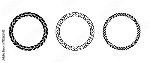 Set of rope frames. Round cord border collection. Circle rope wreath loop pack. Chain, braid, plait borders bundle. Circular design elements for decoration, banner, poster. Vector decorative frames photo