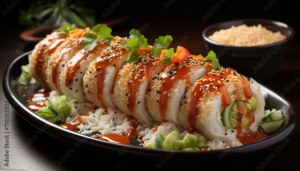 Freshness and healthy eating on a plate of grilled fish generated by AI Freshness and healthy eating on a plate of grilled fish generated by AI
