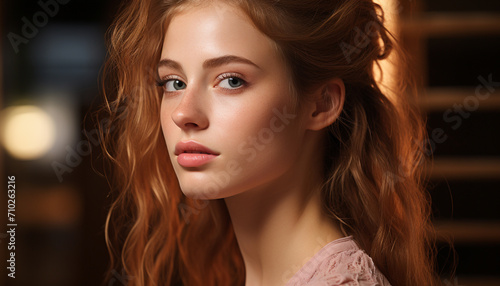 Beautiful young woman with long brown hair generated by AI