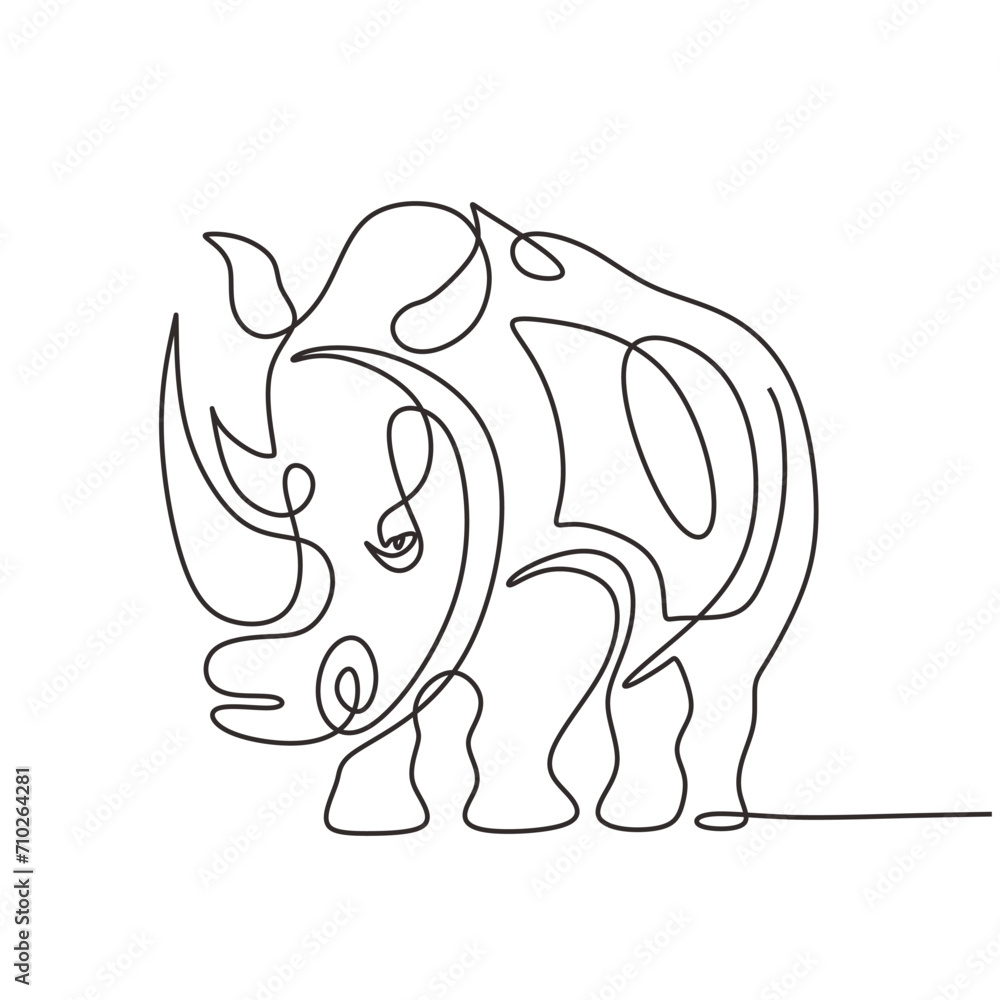 Obraz premium Rhino or rhinoceros in continuous one line art drawing. Wild animal theme. Vector illustration isolated. Minimalist design handdrawn.