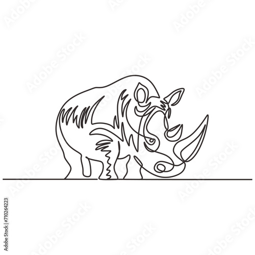 Rhino one line art drawing. Wild animal theme. Vector illustration isolated. Minimalist design handdrawn.