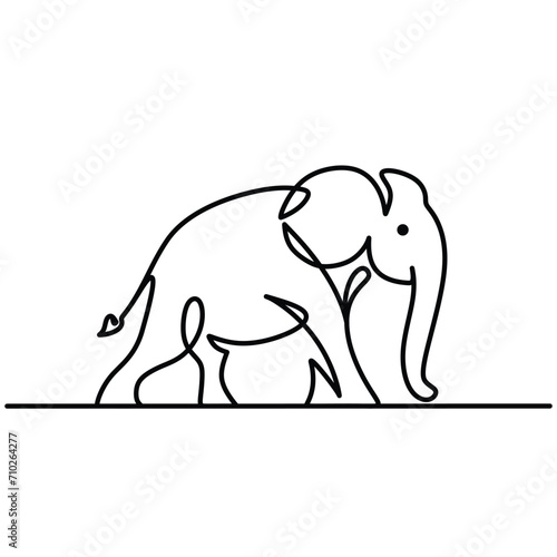 Elephant in continuous one line art drawing. African or indian animal wildlife. Vector illustration isolated. Minimalist design handdrawn.