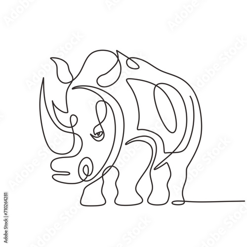 Rhino or rhinoceros in continuous one line art drawing. Wild animal theme. Vector illustration isolated. Minimalist design handdrawn.