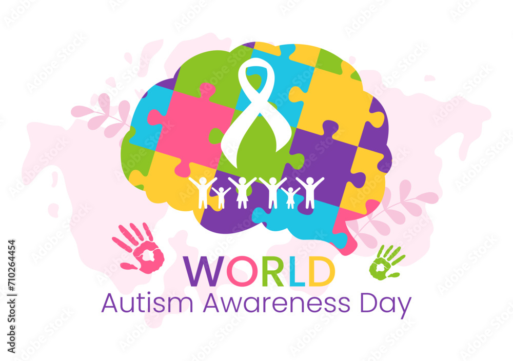 World Autism Awareness Day Vector Illustration with Ribbon of Puzzle Pieces in Healthcare Flat Background Design World Autism Awareness Day Vector Illustration with Ribbon of Puzzle Pieces in Healthcare Flat Background Design