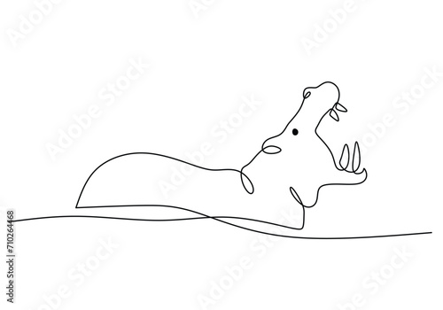Hippopotamus in Continuous single line art drawing. Hippo animal wildlife. Vector illustration isolated. Minimalist design handdrawn.
