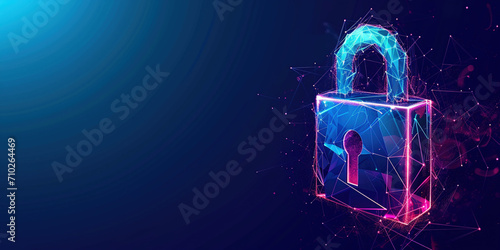 Electronic circuit futuristic neon padlock. Copy paste empty place for text. Cyber, personal data, privacy information security. Internet networking protection security system cybersecurity concept