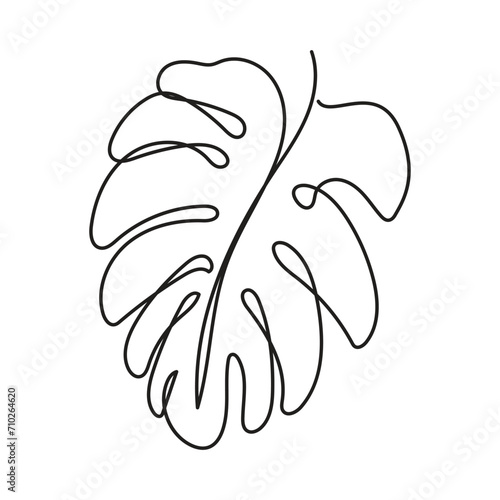 Monstera leaf single line art drawing. Vector illustration isolated. Minimalist design handdrawn.