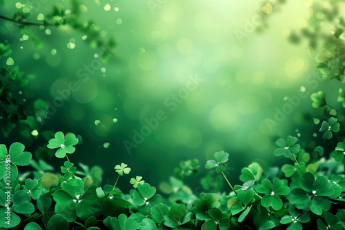Green background with shamrocks   symbolizing Saint Patrick s Day. Generative AI