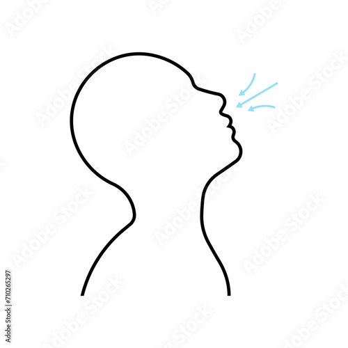 Human head breathing line art vector isolated on white background.