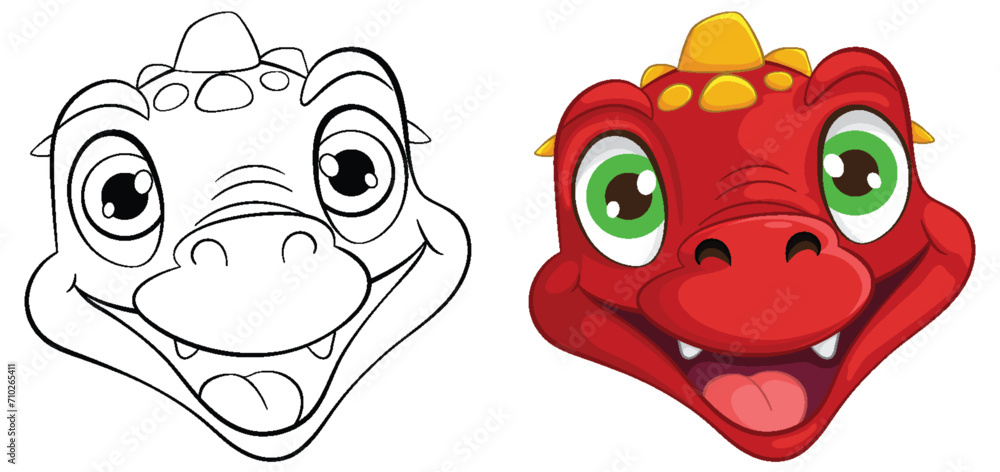Vector illustration of two happy dragon faces. Vector illustration of two happy dragon faces.