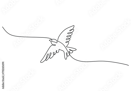 Swallow one line art drawing. Animal bird flying continuous outline. Vector illustration isolated. Minimalist design handdrawn.