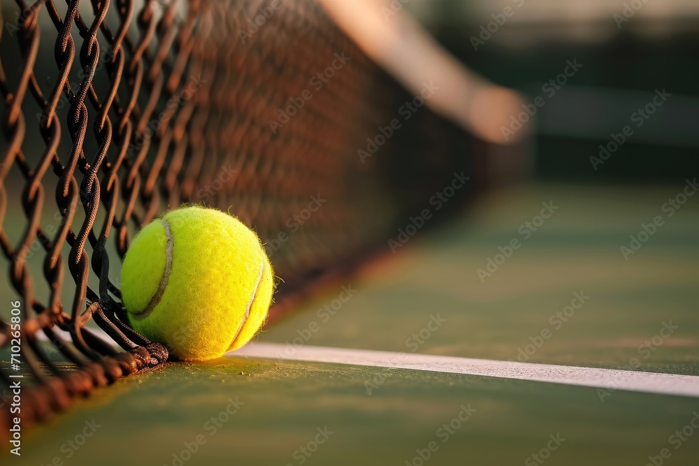 tennis ball on the line court near net . generative ai