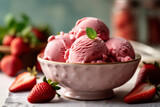 A close-up view of a bowl of strawberry-flavoured ice cream. (Generative AI)