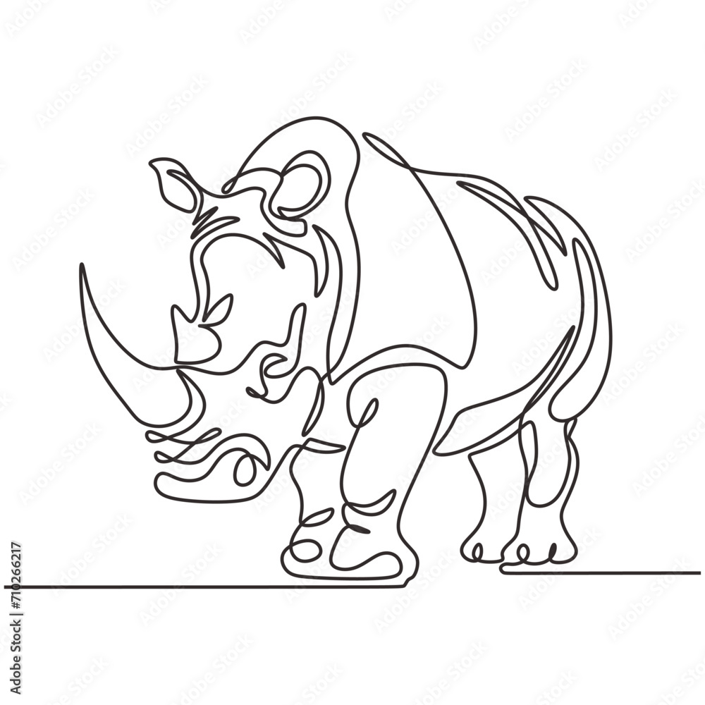 Rhino in continuous one line drawing. Vector illustration isolated. Minimalist design handdrawn.